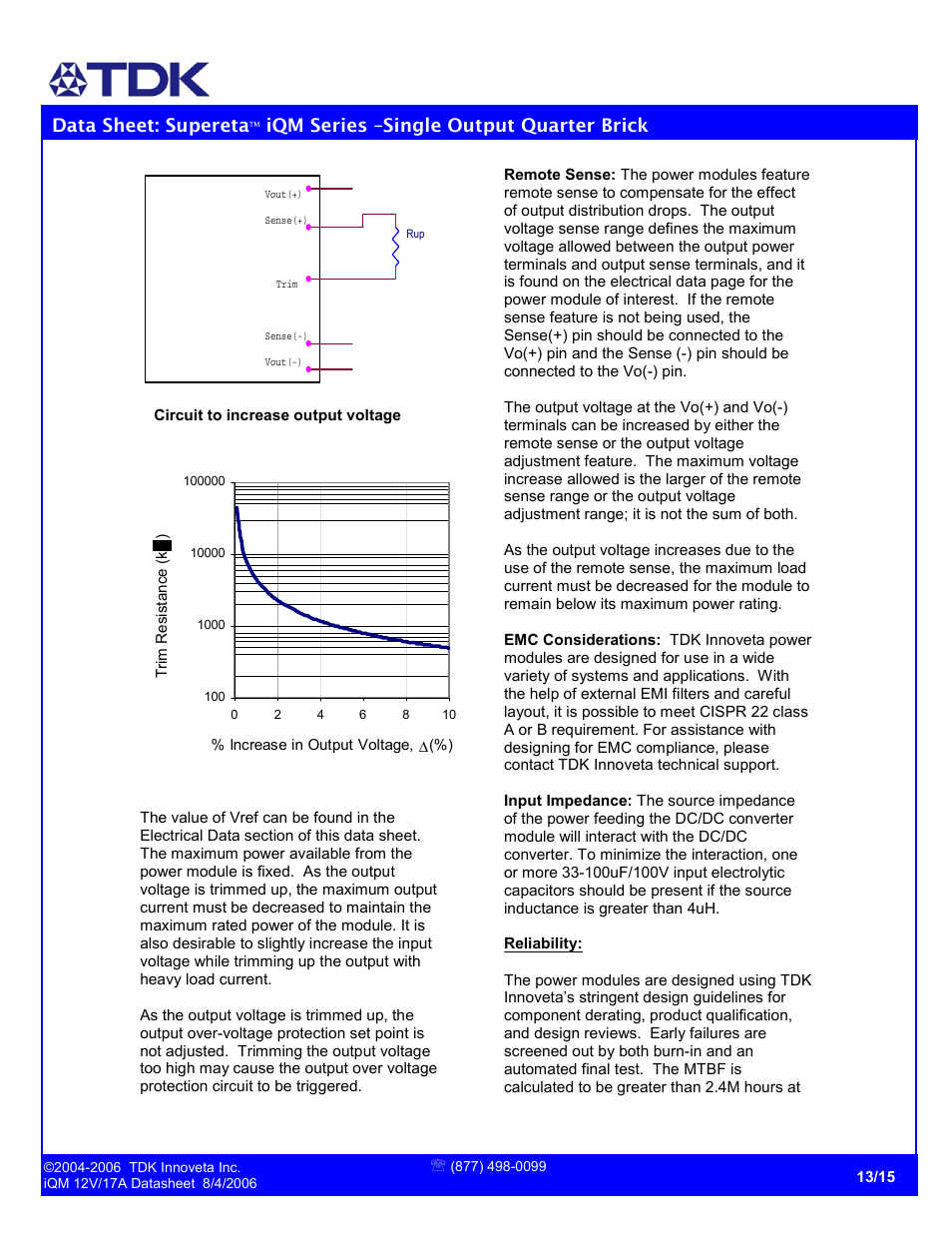 Data sheet: supereta, Iqm series –single output quarter brick | TDK Supereta iQM Series User Manual | Page 13 / 15