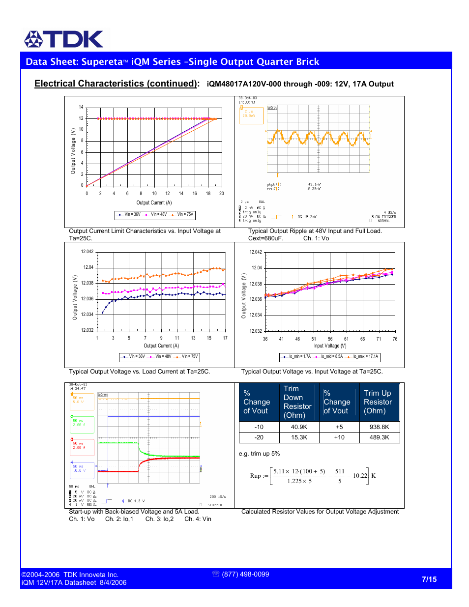 Data sheet: supereta, Iqm series –single output quarter brick, Electrical characteristics (continued) | TDK Supereta iQM Series User Manual | Page 7 / 15