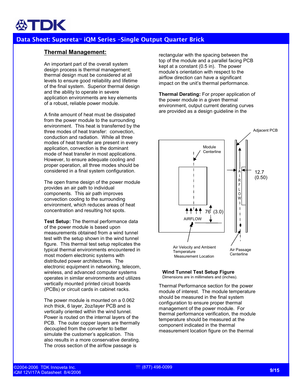 Data sheet: supereta, Iqm series –single output quarter brick, Thermal management | TDK Supereta iQM Series User Manual | Page 9 / 15