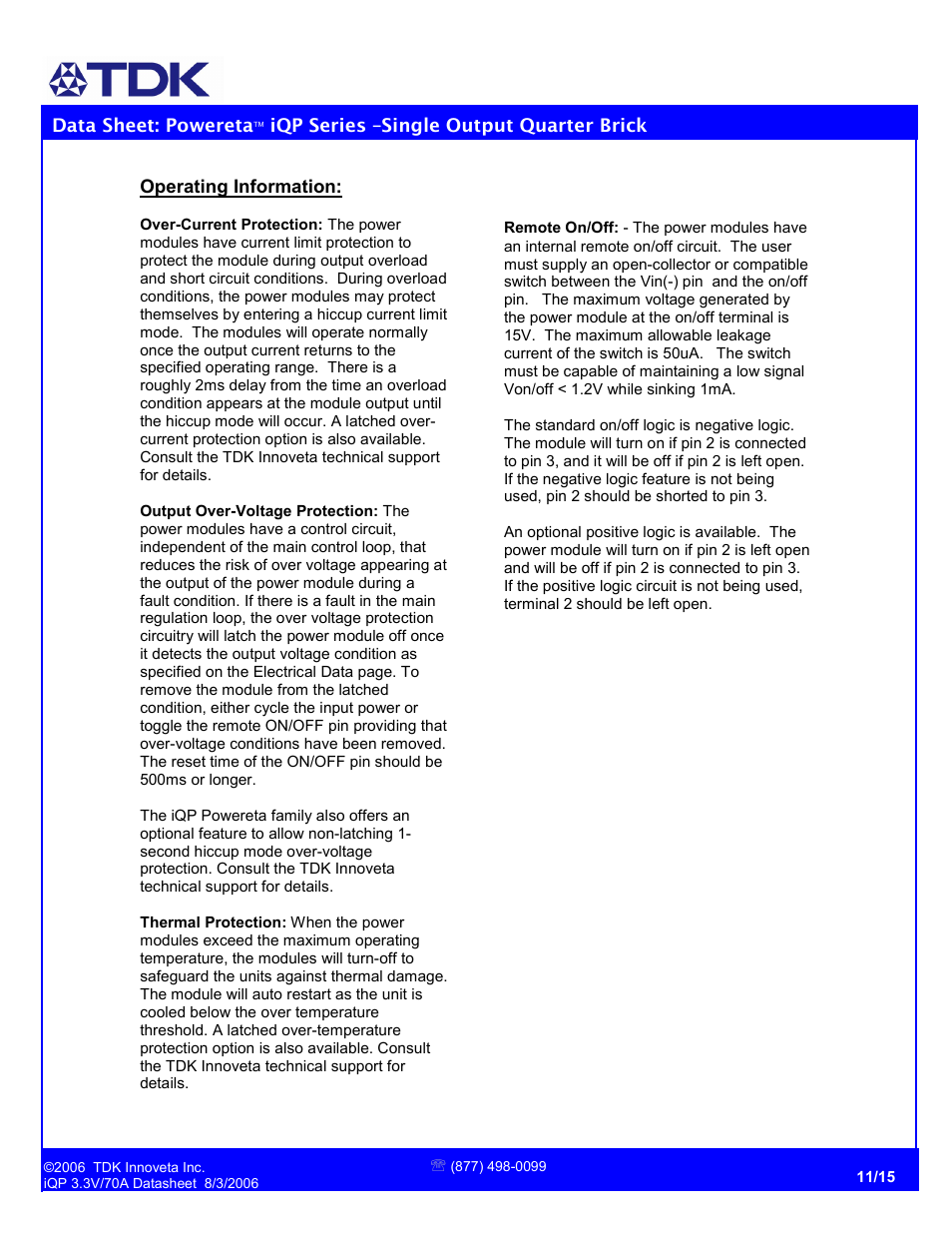 TDK Powereta iQP48070A033 User Manual | Page 11 / 15