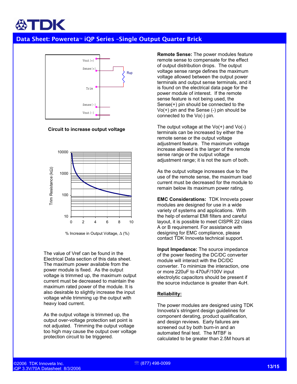 Data sheet: powereta, Iqp series –single output quarter brick | TDK Powereta iQP48070A033 User Manual | Page 13 / 15