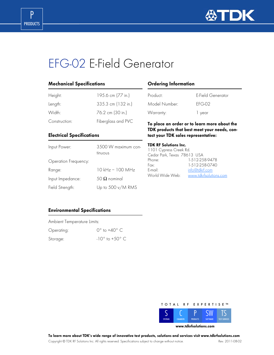 Efg-02 e-field generator | TDK EFG-02 User Manual | Page 2 / 2