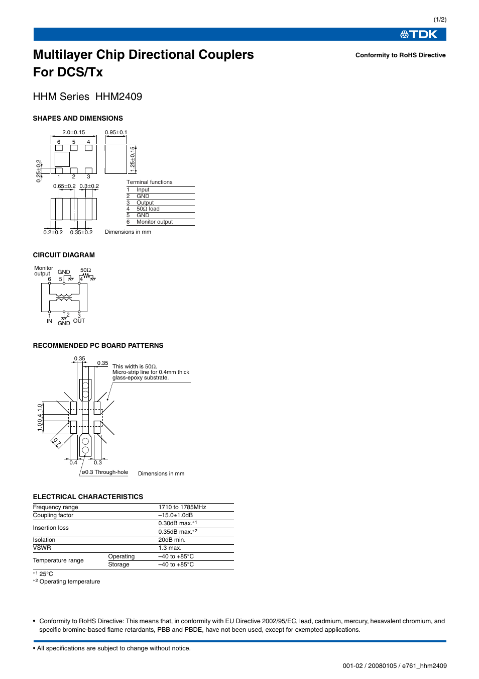 TDK HHM Series HHM2409 User Manual | 2 pages