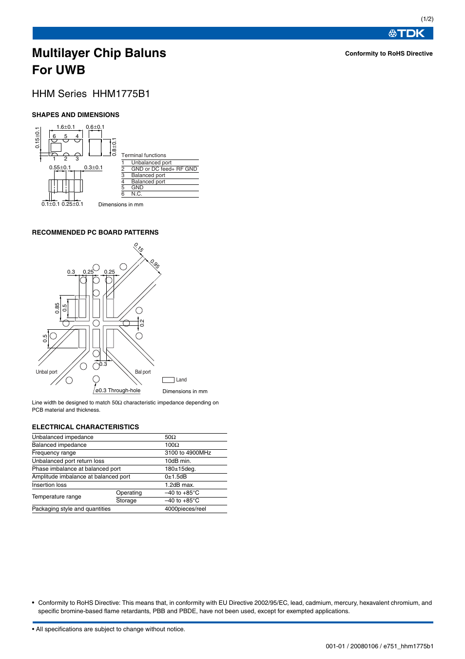 TDK HHM Series User Manual | 2 pages