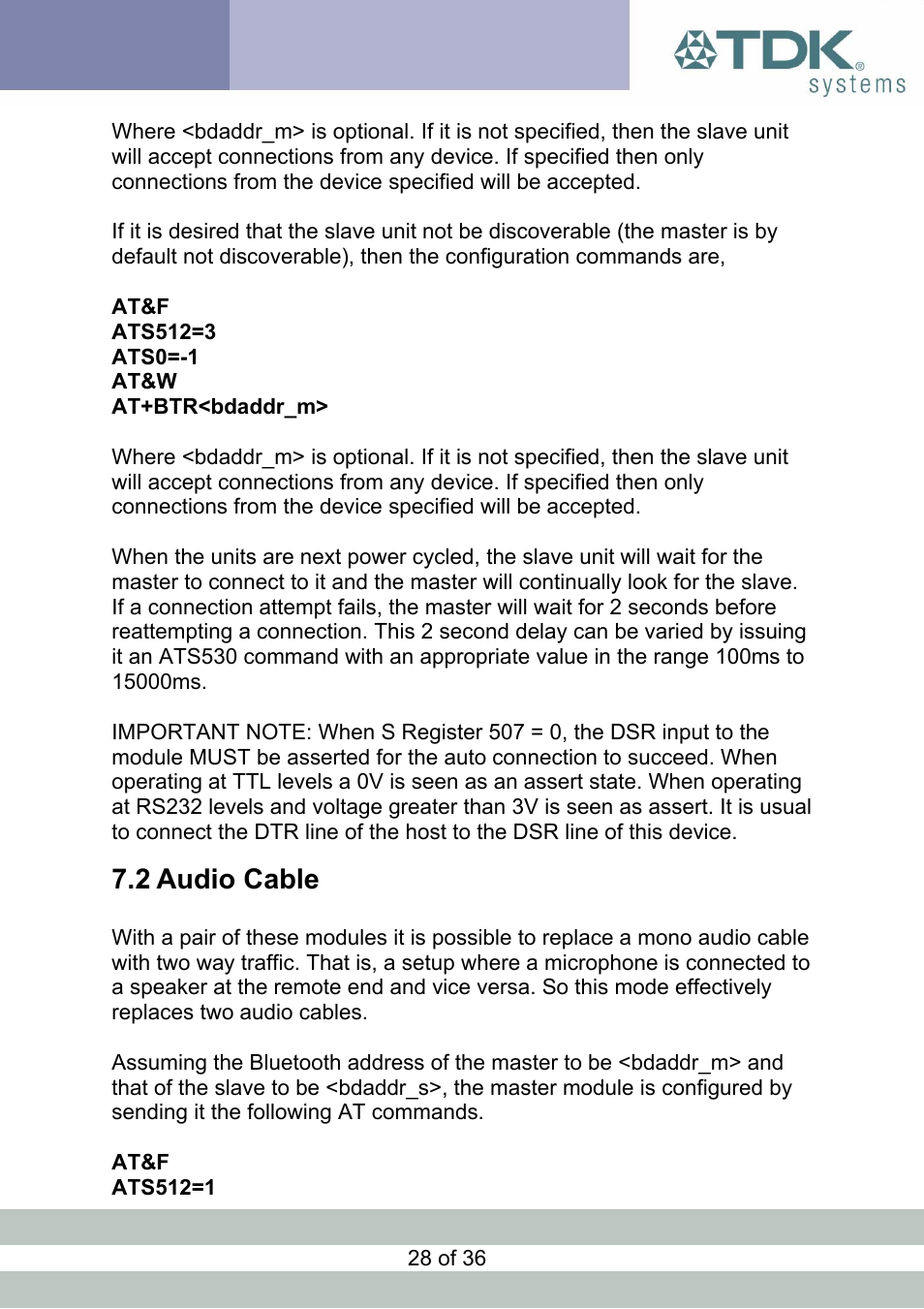 Audio cable, Udio, Able | 2 audio cable | TDK Module blu2i User Manual | Page 28 / 36