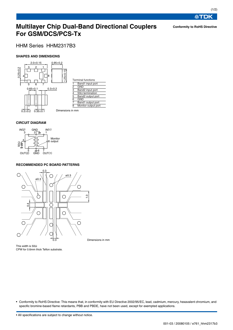 TDK HHM Series HHM2317B3 User Manual | 2 pages