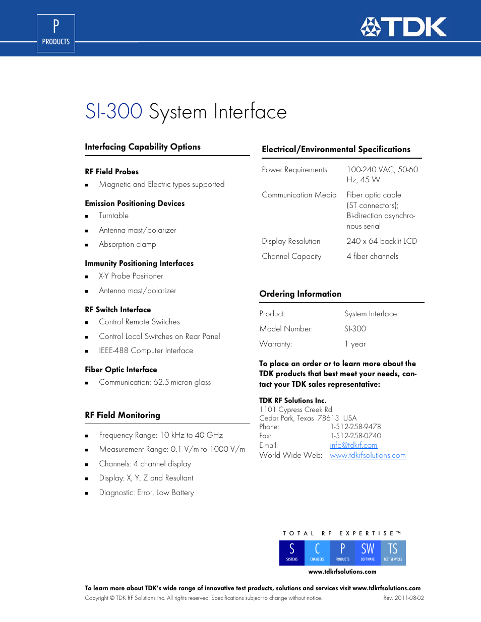 Si-300 system interface | TDK SI-300 User Manual | Page 2 / 2