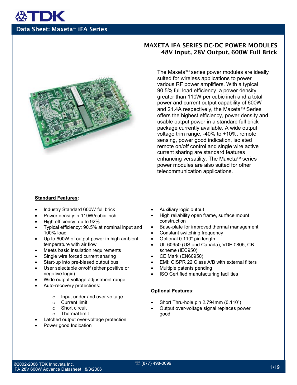 TDK Maxeta iFA Series User Manual | 19 pages