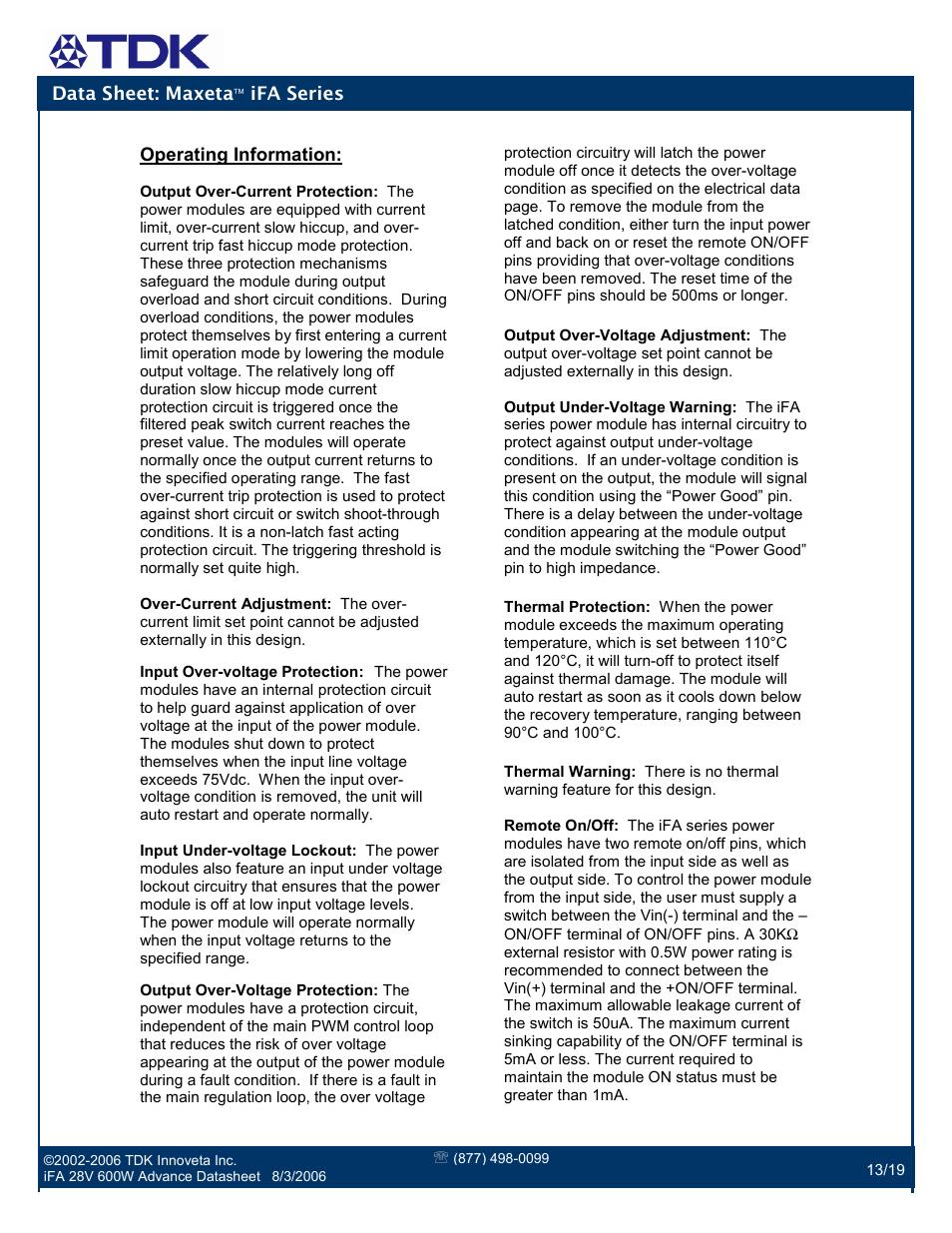 TDK Maxeta iFA Series User Manual | Page 13 / 19