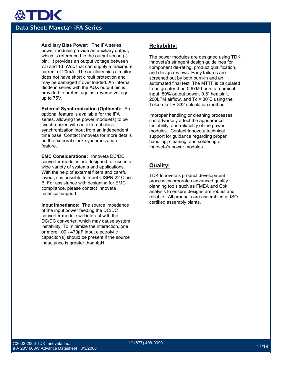 TDK Maxeta iFA Series User Manual | Page 17 / 19