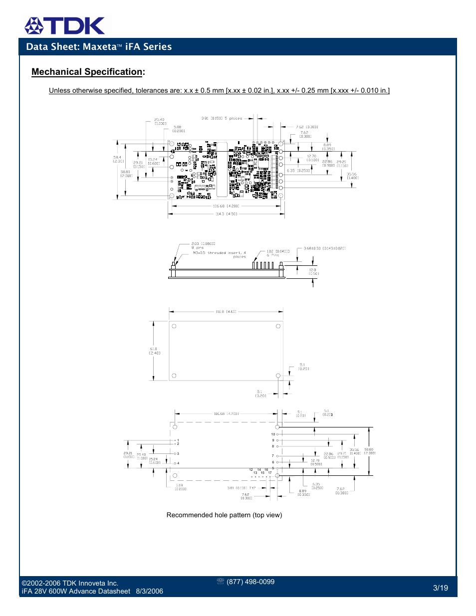 Data sheet: maxeta, Ifa series, Mechanical specification | TDK Maxeta iFA Series User Manual | Page 3 / 19
