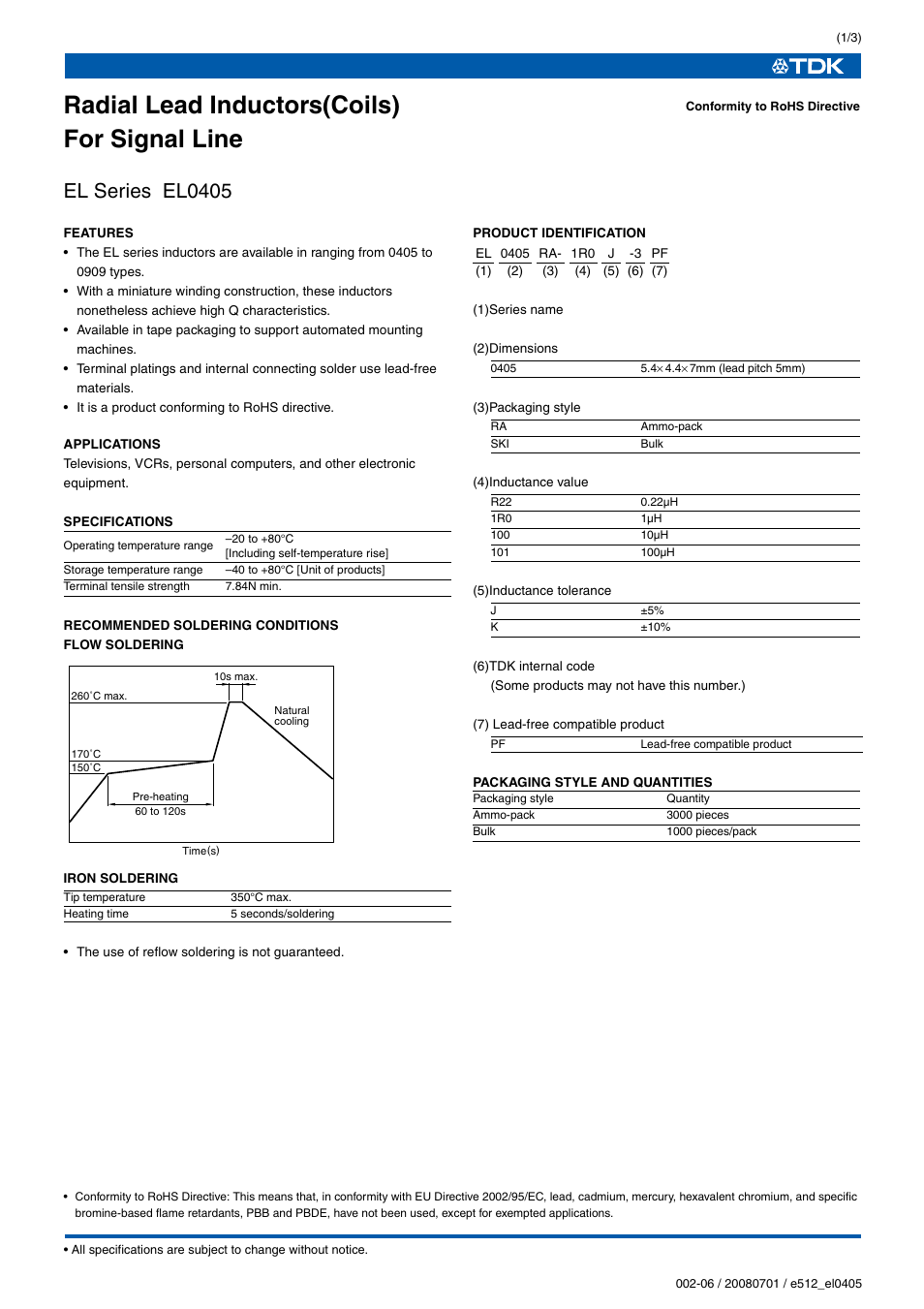 TDK EL Series EL0405 User Manual | 3 pages
