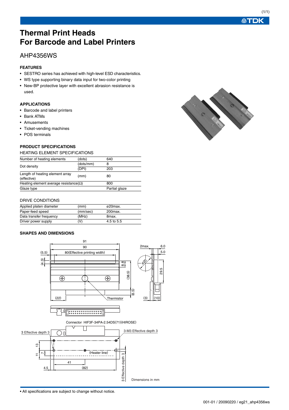 TDK AHP4356WS User Manual | 1 page