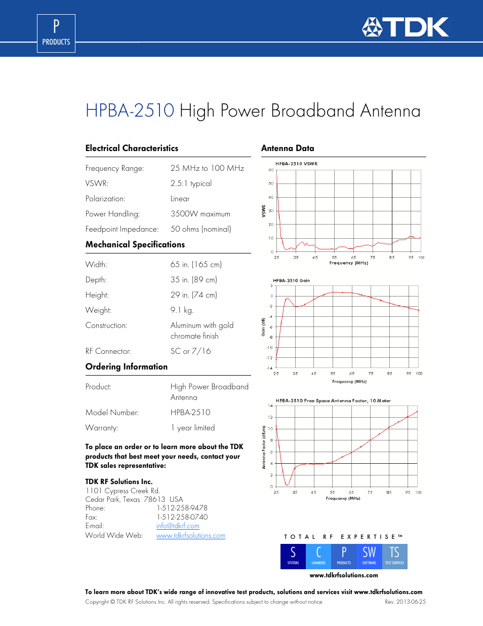 Hpba-2510 high power broadband antenna | TDK HPBA-2510 User Manual | Page 2 / 2