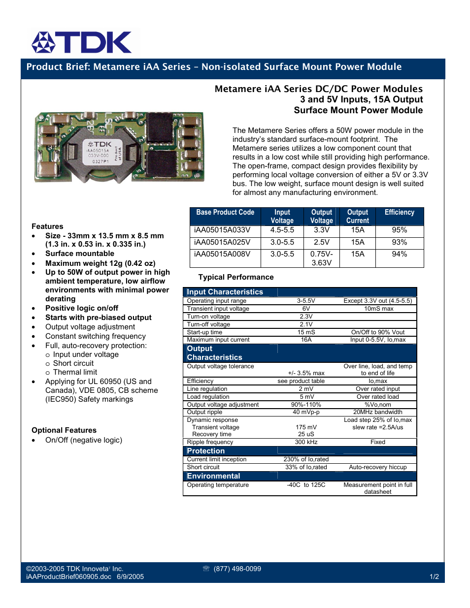 TDK Metamere iAA Series User Manual | 2 pages