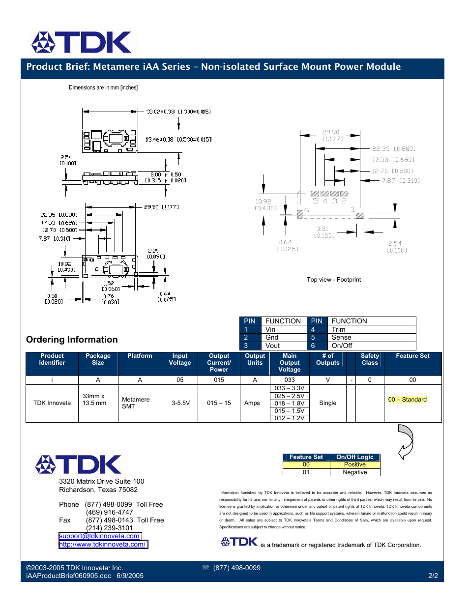 Ordering information | TDK Metamere iAA Series User Manual | Page 2 / 2