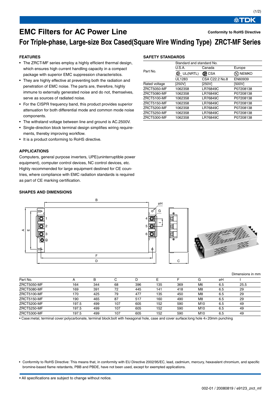 TDK ZRCT-MF series User Manual | 2 pages