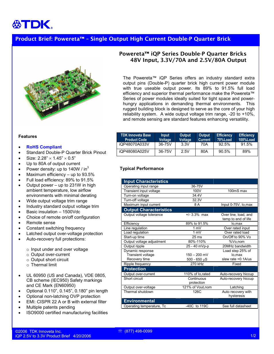 TDK Powereta iQP48080A025V User Manual | 2 pages