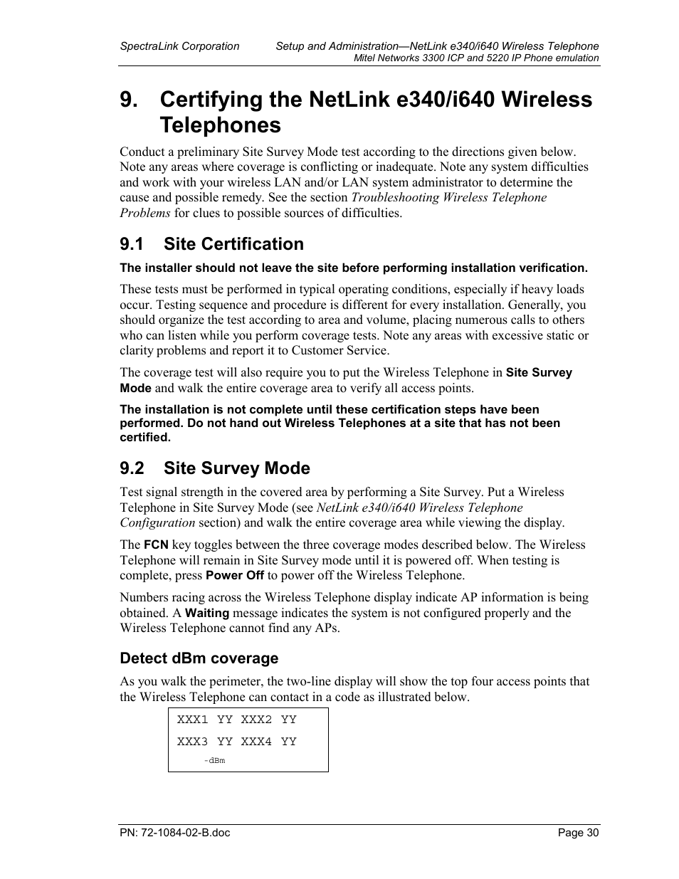 Testing a wireless telephone, 1 site certification, 2 site survey mode | TDK 3300 ICP User Manual | Page 30 / 42