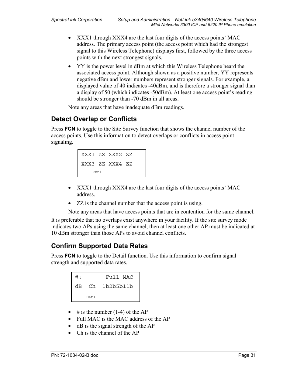 Site certification, Site survey mode, Detect overlap or conflicts | Confirm supported data rates | TDK 3300 ICP User Manual | Page 31 / 42