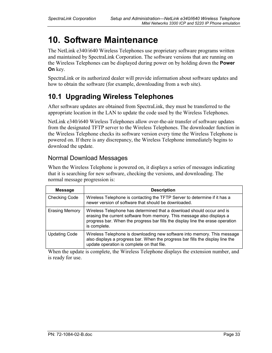 Solving coverage issues, Software maintenance, 1 upgrading wireless telephones | Normal download messages | TDK 3300 ICP User Manual | Page 33 / 42