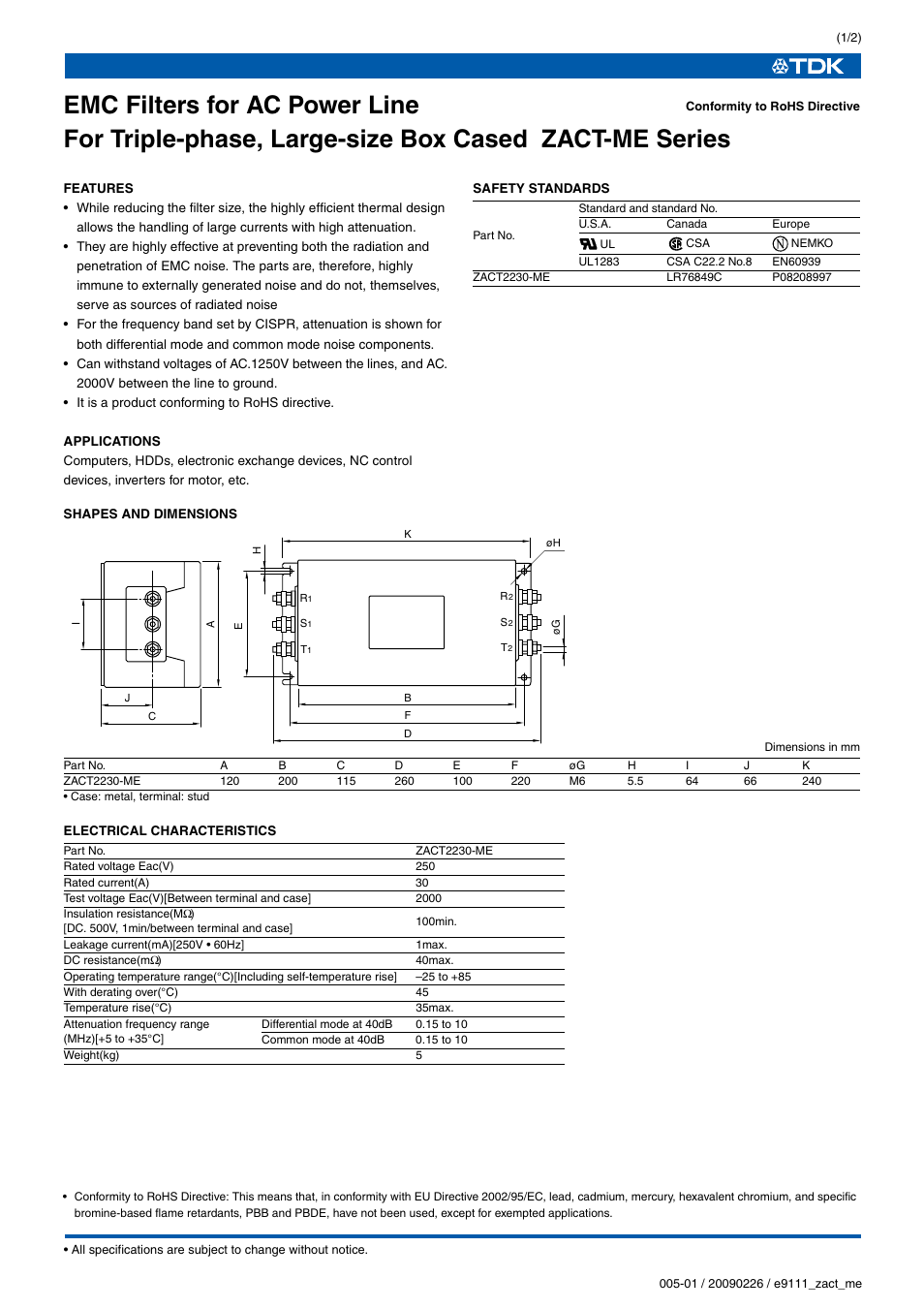 TDK ZACT2230-ME User Manual | 2 pages