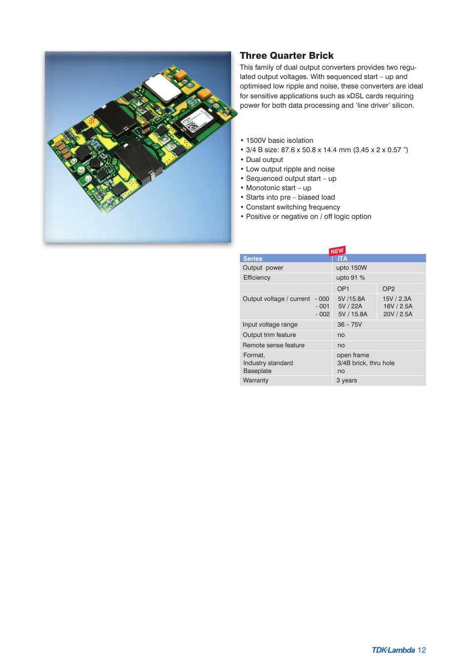 Three quarter brick | TDK Power Supply/DC to DC Converter/CCFL Inverter User Manual | Page 13 / 18