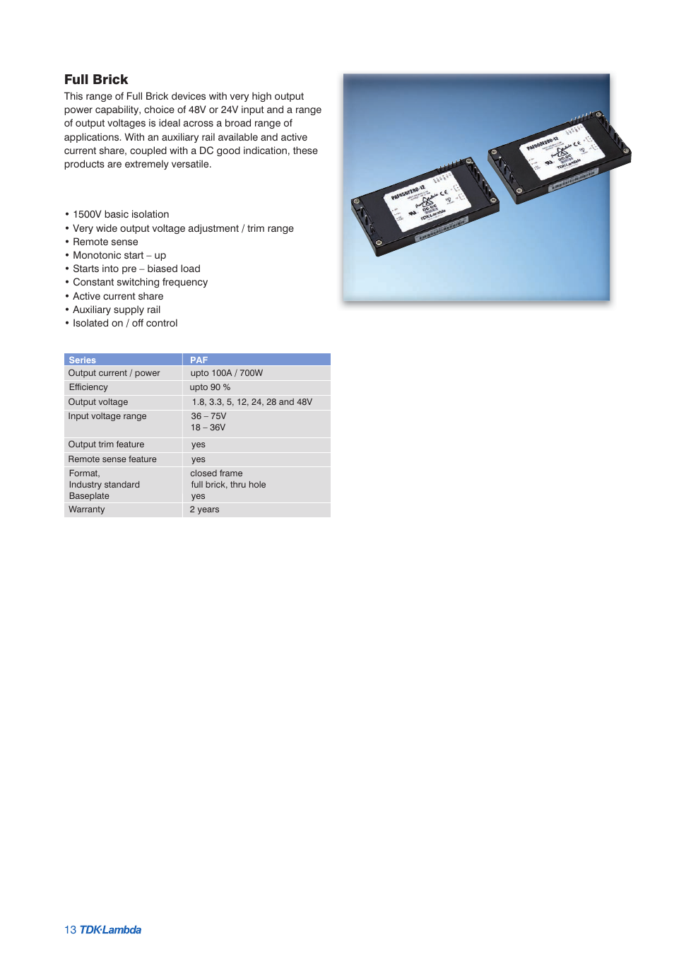 Full brick | TDK Power Supply/DC to DC Converter/CCFL Inverter User Manual | Page 14 / 18