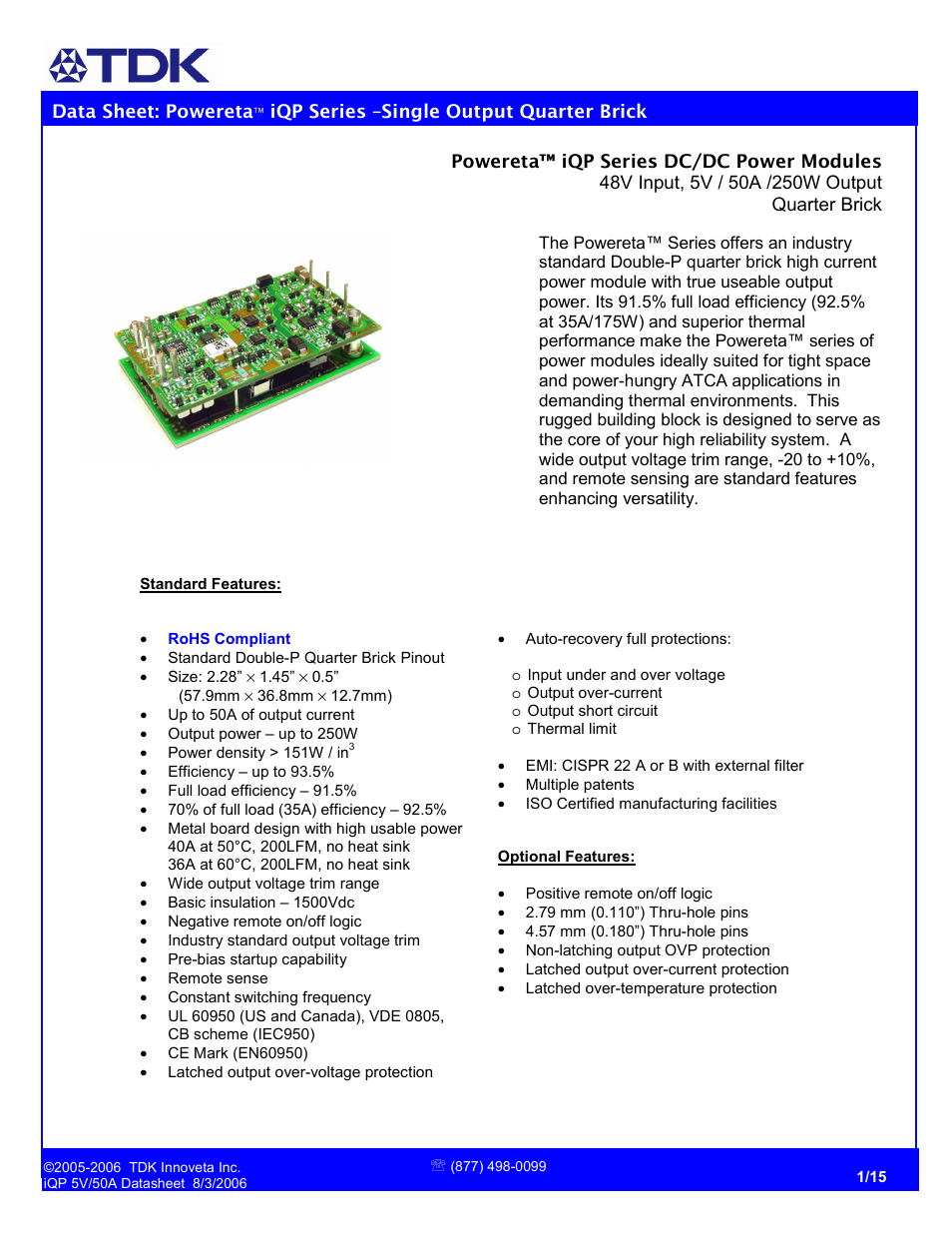 TDK Powereta iQP 5V/50A User Manual | 15 pages