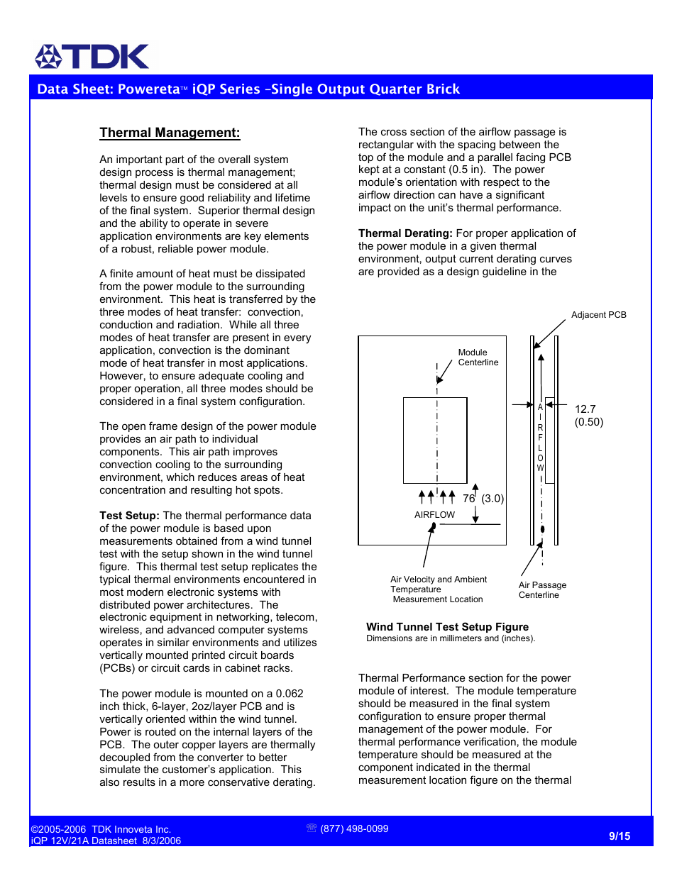Data sheet: powereta, Iqp series –single output quarter brick, Thermal management | TDK Powereta iQP Series User Manual | Page 9 / 15