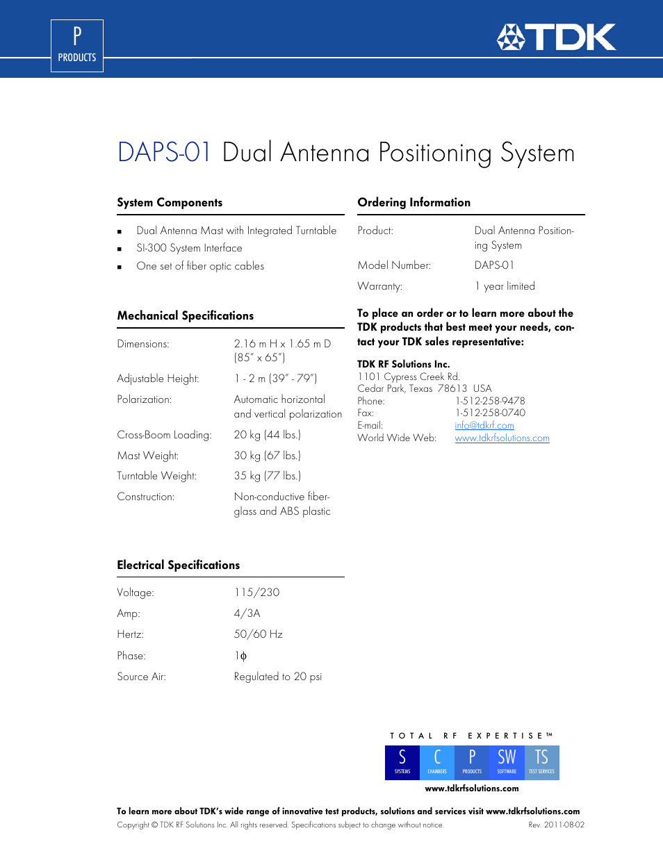 Daps-01 dual antenna positioning system | TDK DAPS-01 User Manual | Page 2 / 2