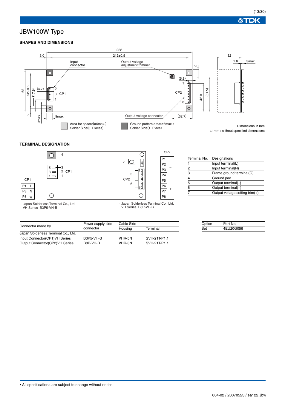 Jbw100w type | TDK J Series JBW User Manual | Page 13 / 30