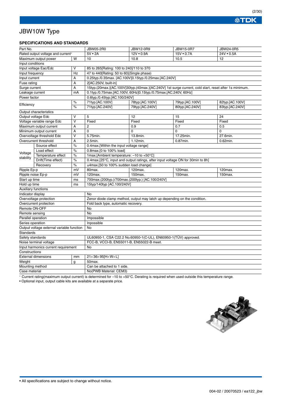 Jbw10w type | TDK J Series JBW User Manual | Page 2 / 30