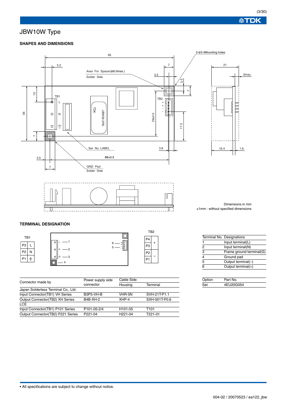 Jbw10w type | TDK J Series JBW User Manual | Page 3 / 30