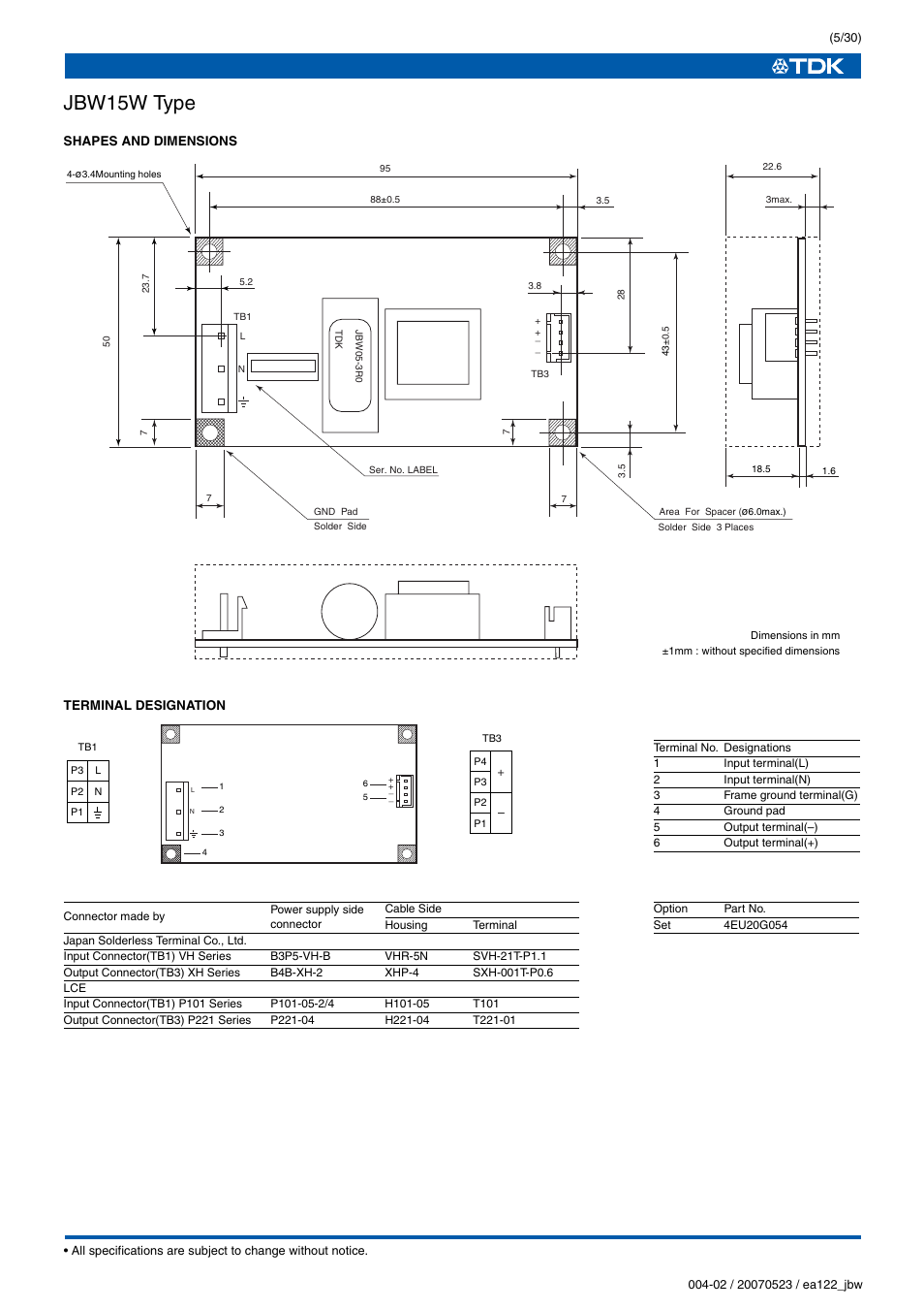 Jbw15w type | TDK J Series JBW User Manual | Page 5 / 30