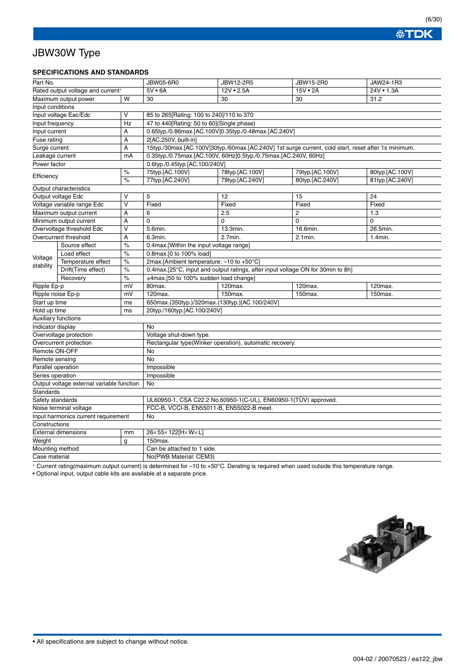 Jbw30w type | TDK J Series JBW User Manual | Page 6 / 30