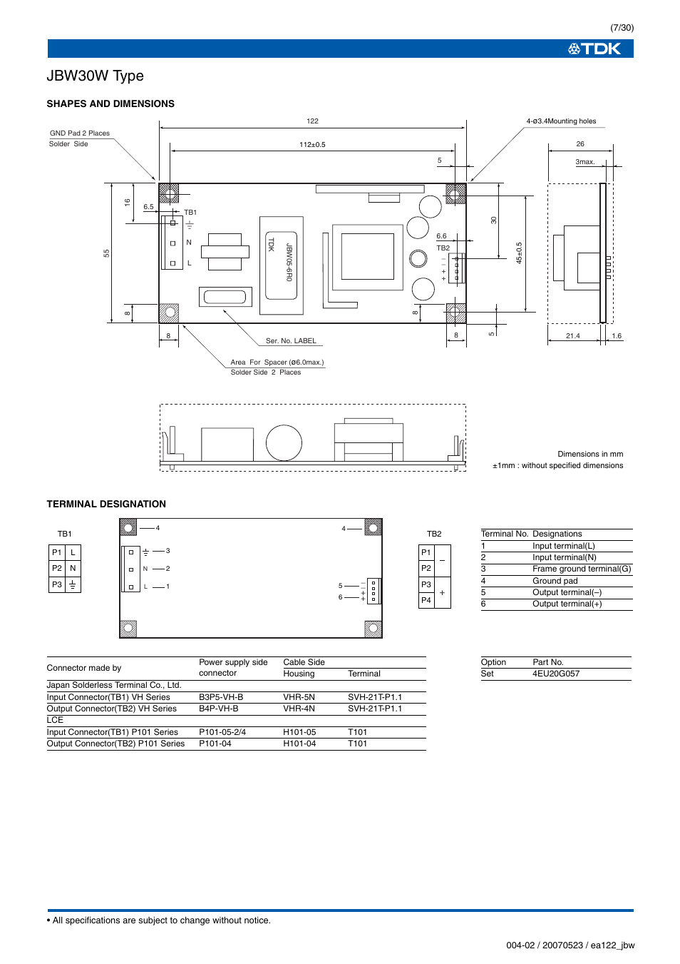 Jbw30w type | TDK J Series JBW User Manual | Page 7 / 30