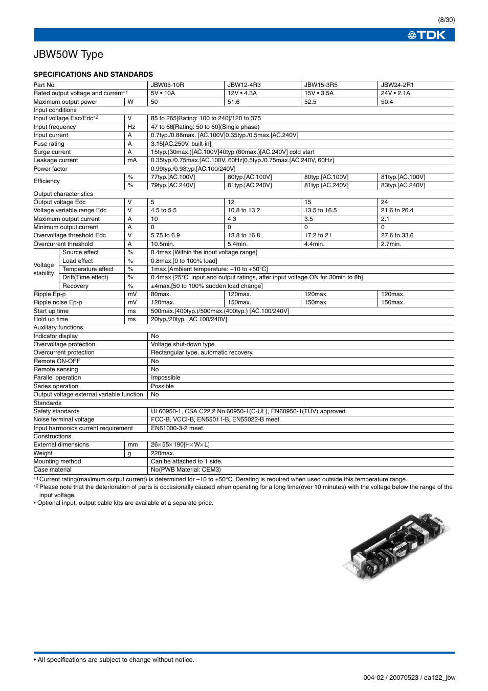 Jbw50w type | TDK J Series JBW User Manual | Page 8 / 30