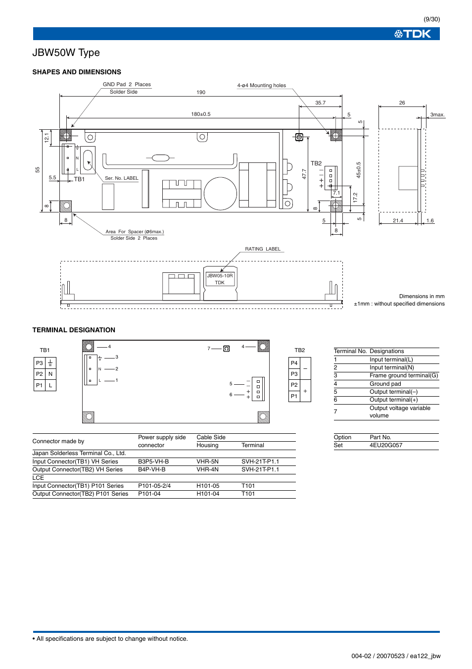 Jbw50w type | TDK J Series JBW User Manual | Page 9 / 30