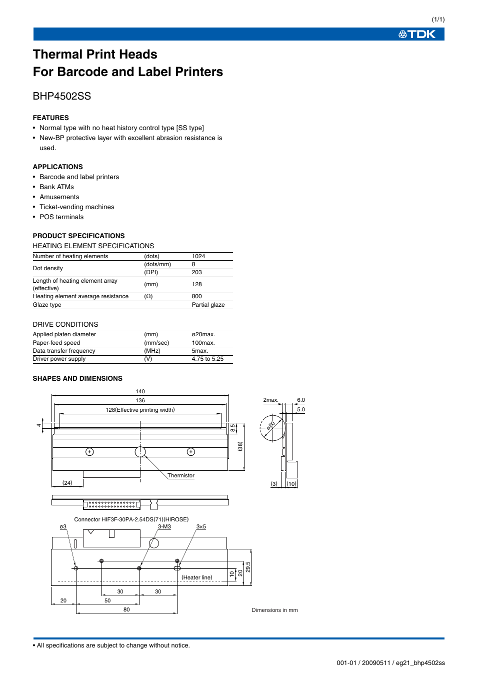 TDK BHP4502SS User Manual | 1 page