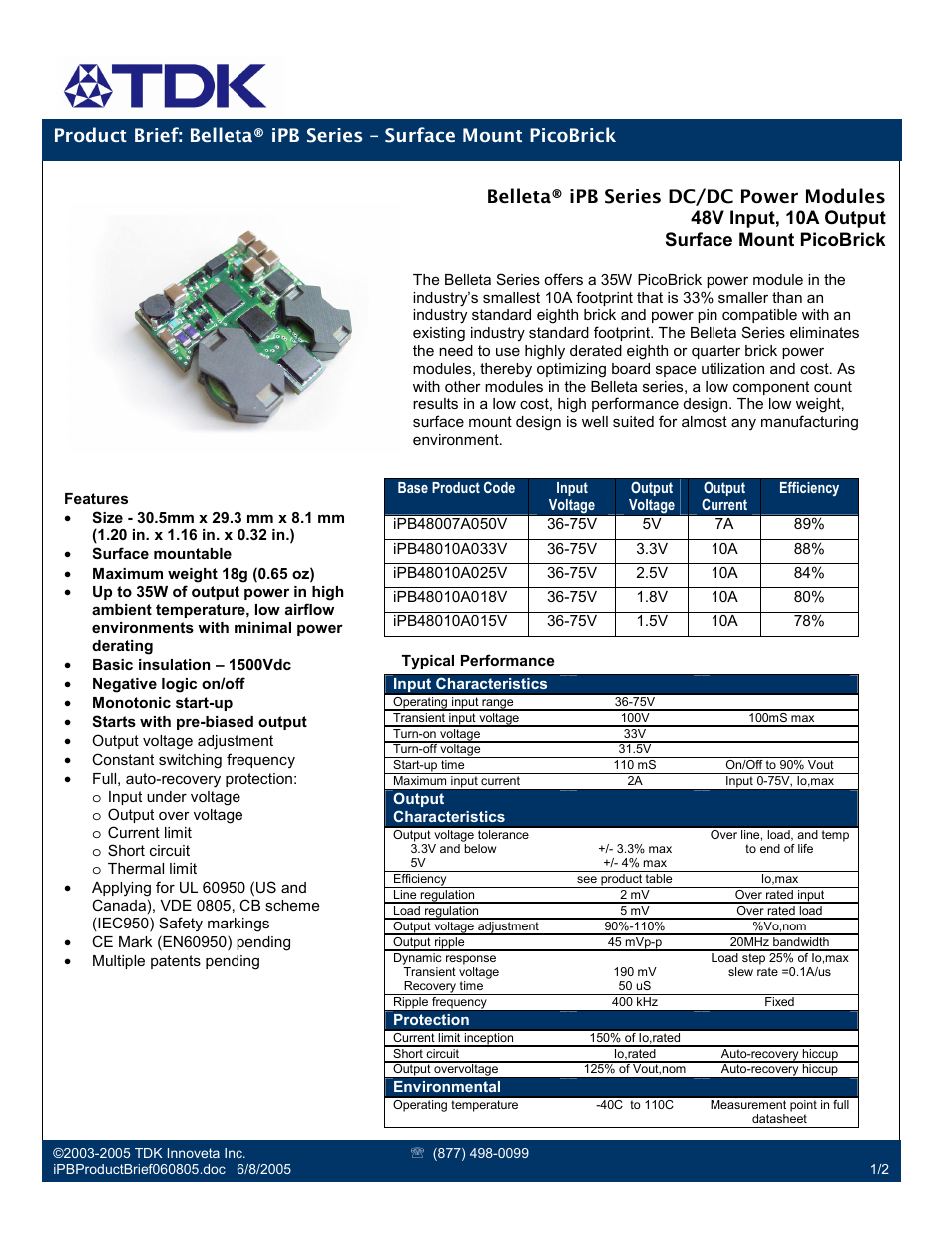 TDK Belleta iPB Series User Manual | 2 pages