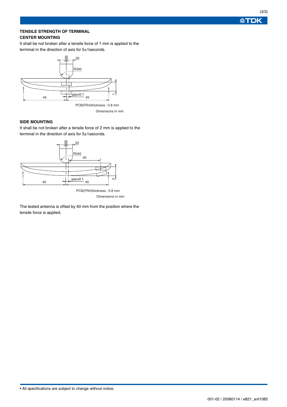 TDK Multilayer Chip Antennas ANT1085-4R1 User Manual | Page 3 / 3