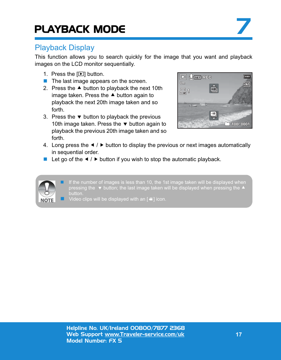 Playback mode, Playback display | Traveler FX 5 User Manual | Page 17 / 30