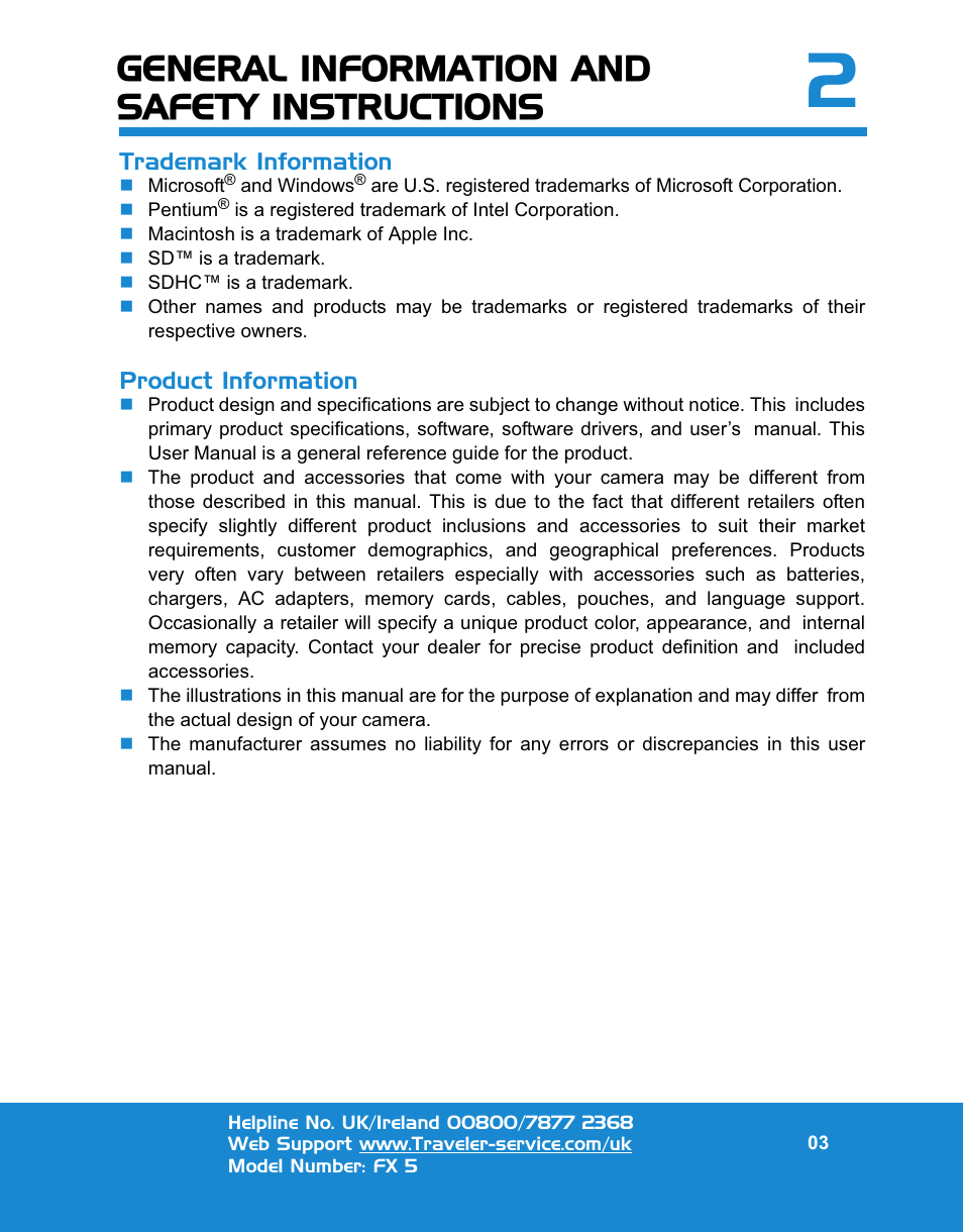 General information and safety instructions | Traveler FX 5 User Manual | Page 3 / 30