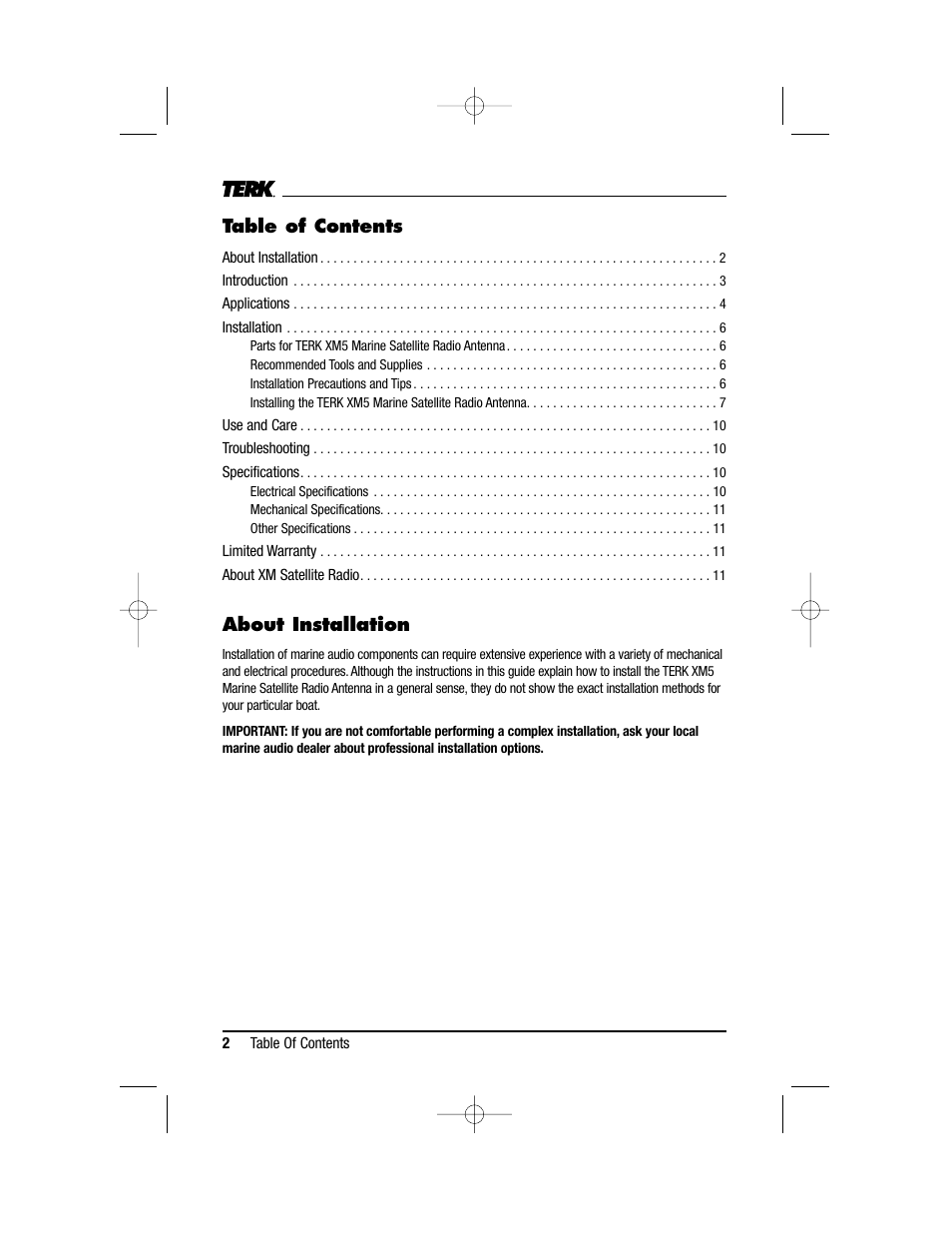 TERK Technologies XM5 User Manual | Page 2 / 12