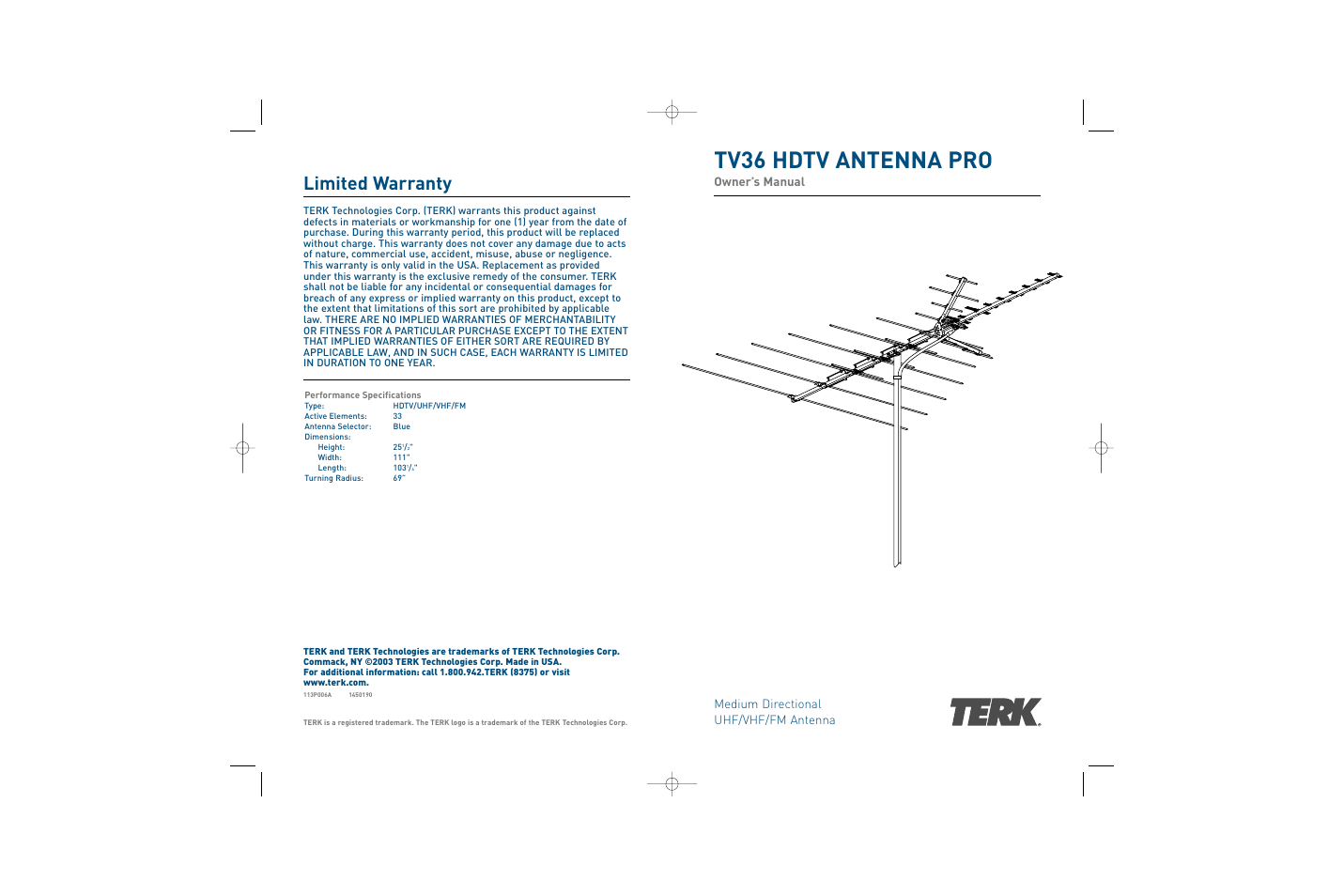 TERK Technologies TERK TV36 User Manual | 8 pages