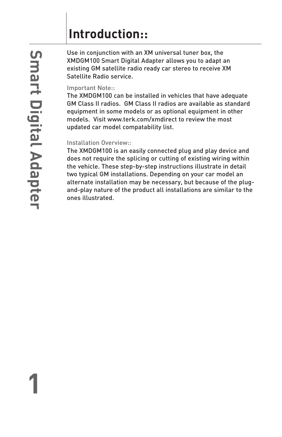 Smart digit al adapt er, Introduction | TERK Technologies XMDGM100 User Manual | Page 2 / 11