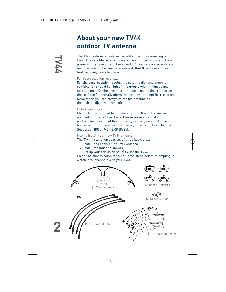 About your new tv44 outdoor tv antenna | TERK Technologies TV44 User Manual | Page 3 / 14
