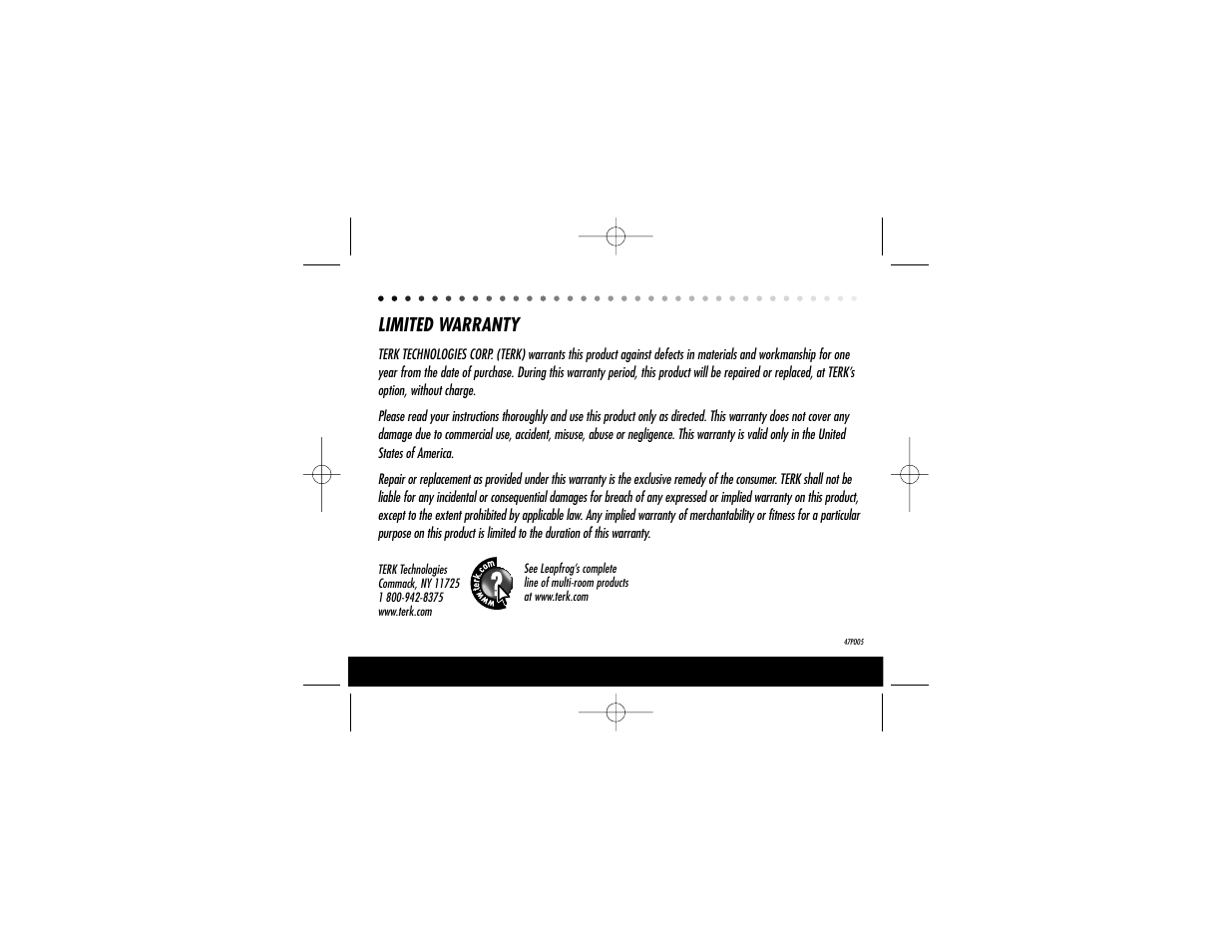 Limited warranty | TERK Technologies LF-UNIV User Manual | Page 4 / 4