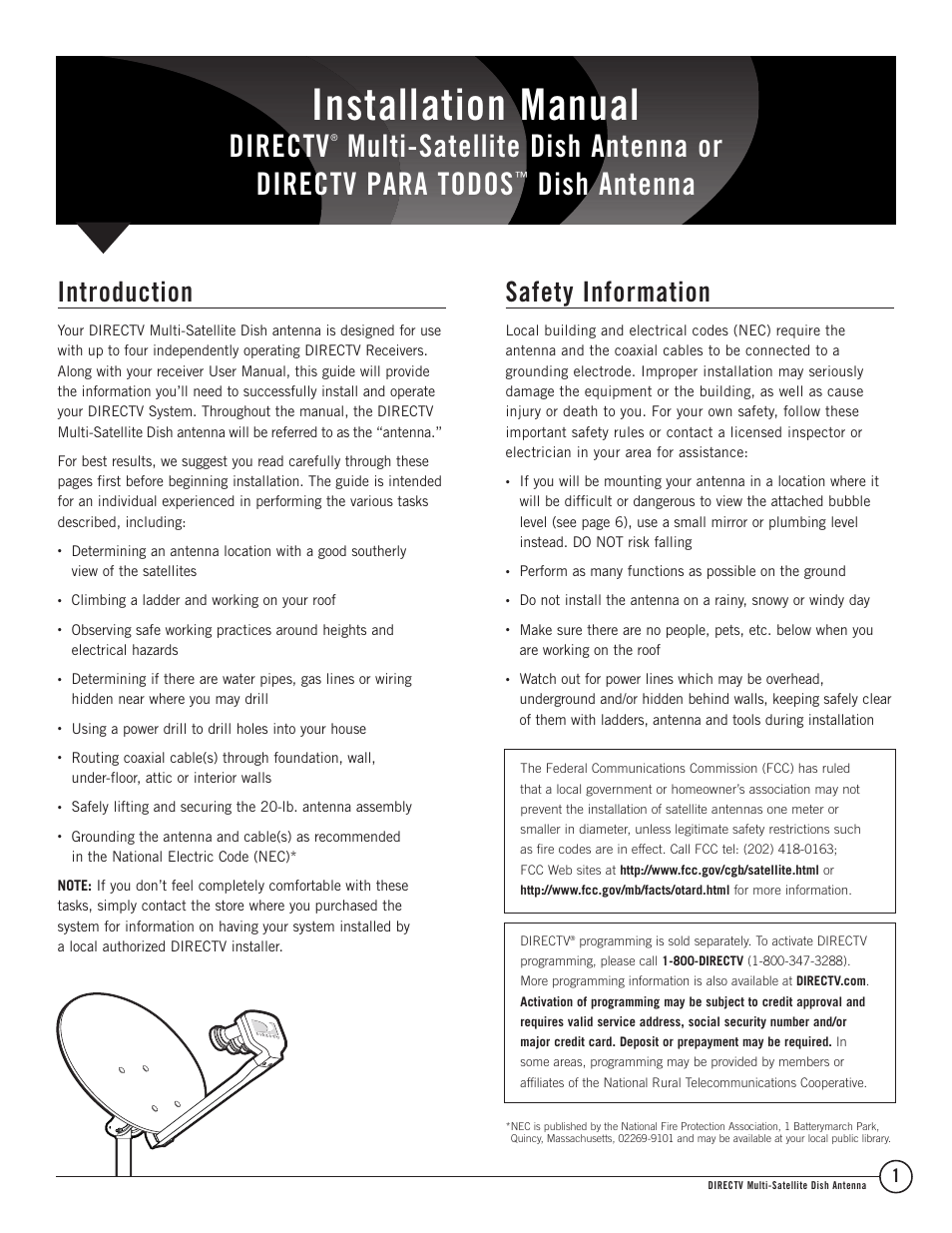 TERK Technologies Multi-Satellite Dish Antenna 1DIRECTV User Manual | 12 pages